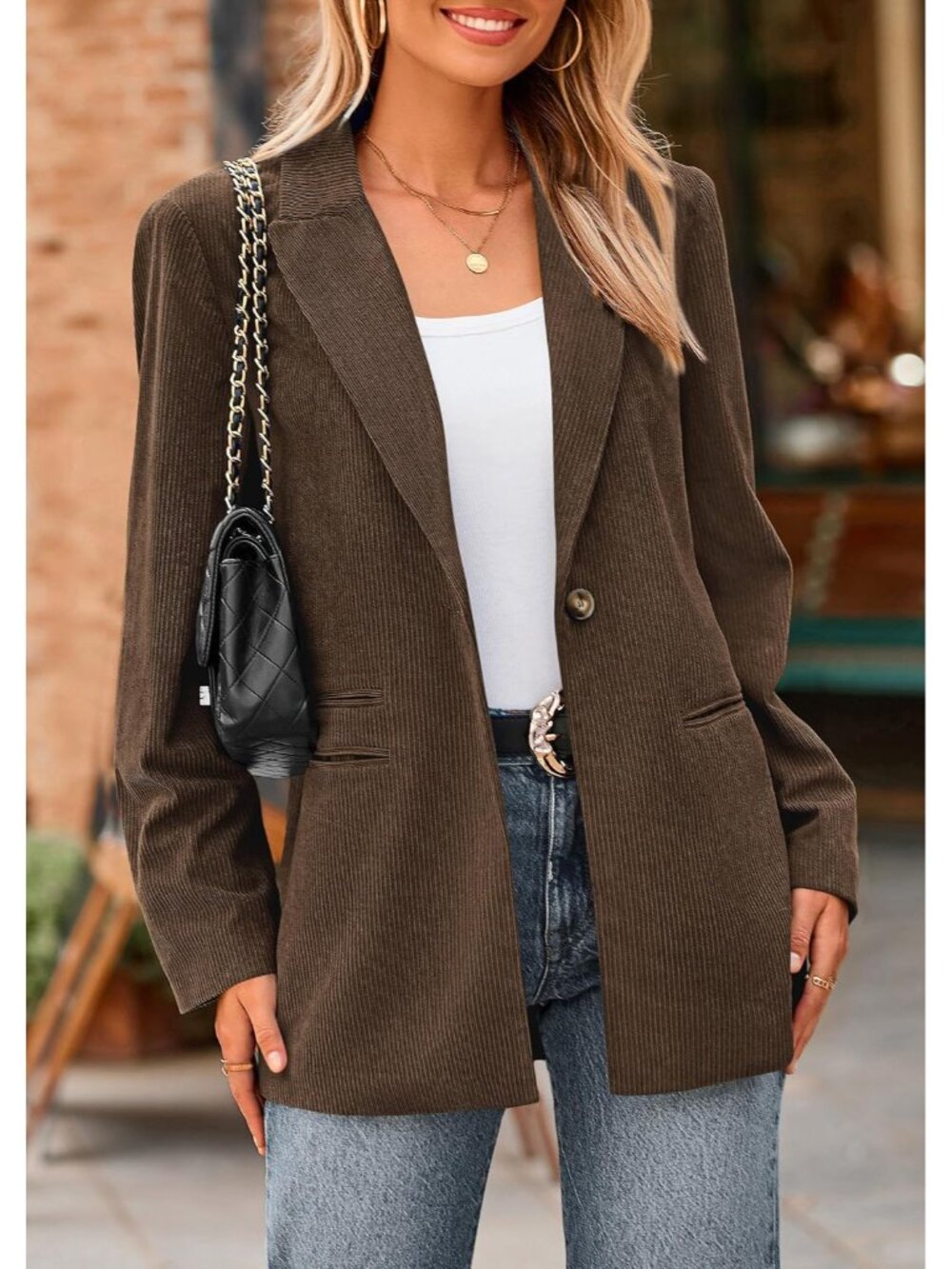 Women's Winter Corduroy Blazers Jackets - Picture 2 of 8